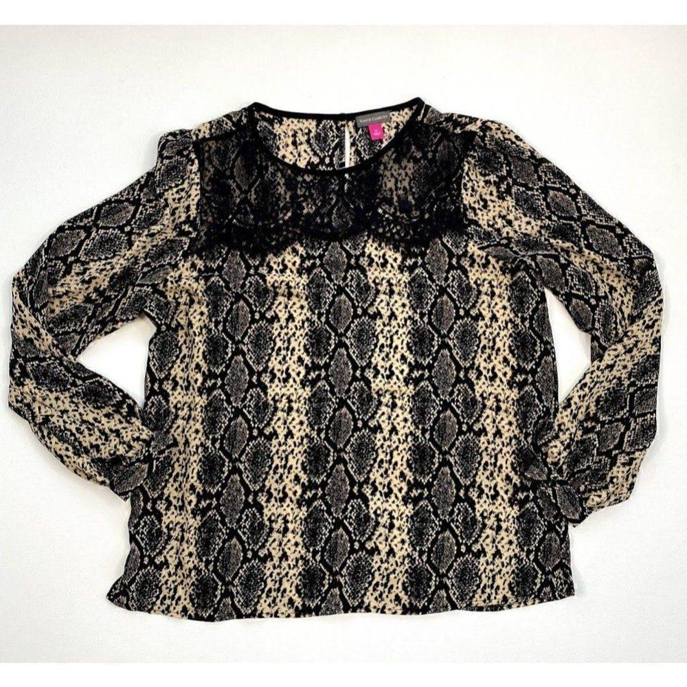 ‎Vince Camuto Blouse Top Medium Black Brown Snake